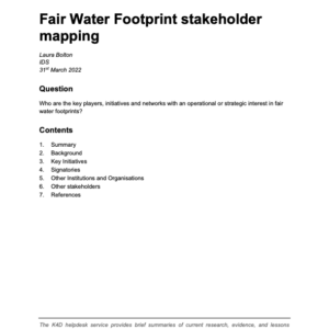 Helpdesk Report K4D Knowledge, evidence and learning for development Fair Water Footprint stakeholder mapping